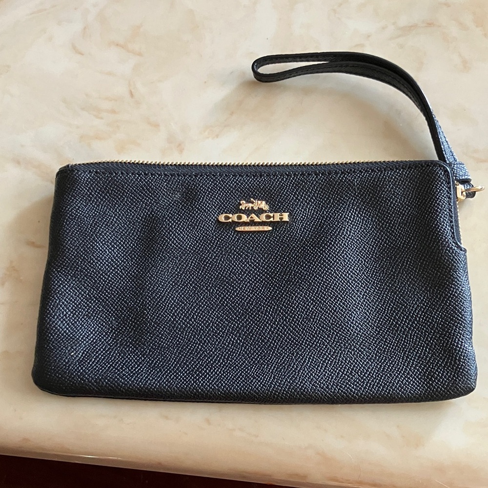 Coach Large Black Wristlet with Gold Accent